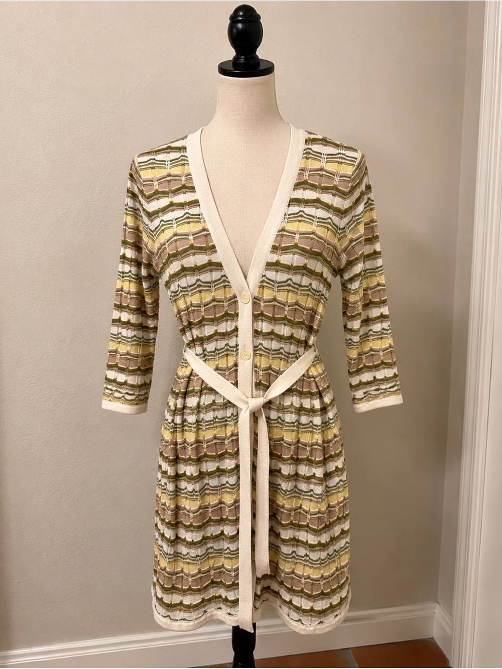 J. Jill Petite Knit Top in Cream and Olive Stripes